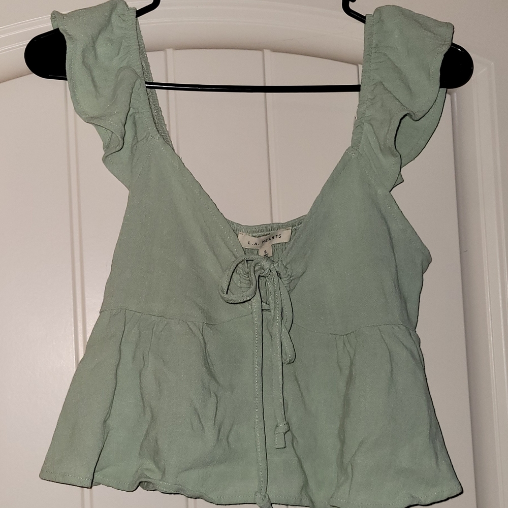 Sage Green LA Hearts Keyhole Linen Babydoll Top